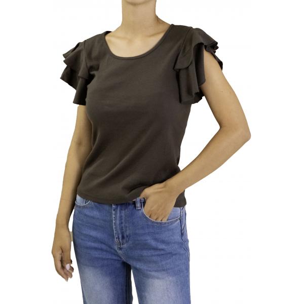 T shirt con volant tinta unita 